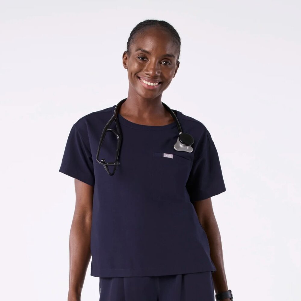 Figs Cabral Relaxed Crewneck Scrub Top Navy Size XS